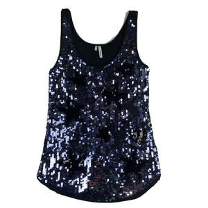 Studio Y Womens Sequin Tank Top Sz Medium Glitter Lined Star Sparkly Sleeveless